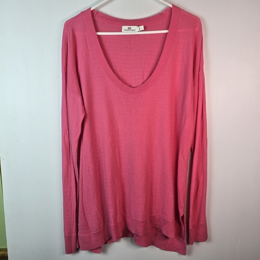 Vineyard Vines Sweater Womens Long Sleeve Scoop Neck Cotton Hot Pink Size L